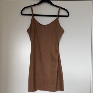 Wild Honey Faux Suede Mini Dress Brown Spaghetti Strap A-Line Size S